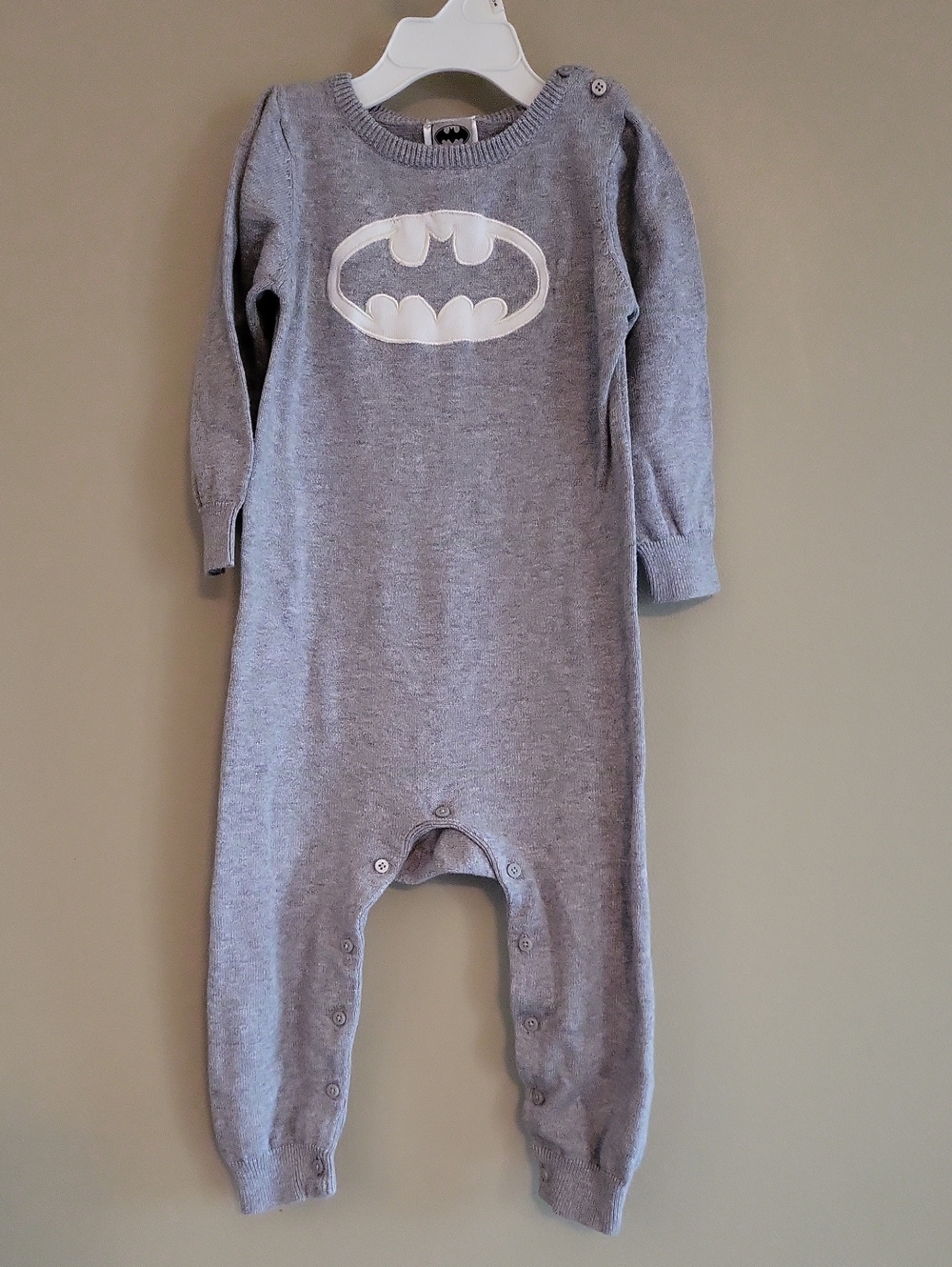 Batman grey knit logo one piece romper